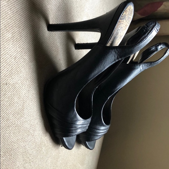 Black sling back open toe heels - Picture 2 of 5